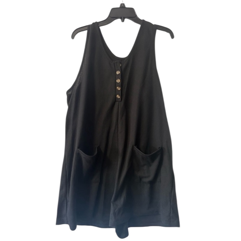 SHEIN CURVE Black Buttoned Romper w/Pockets